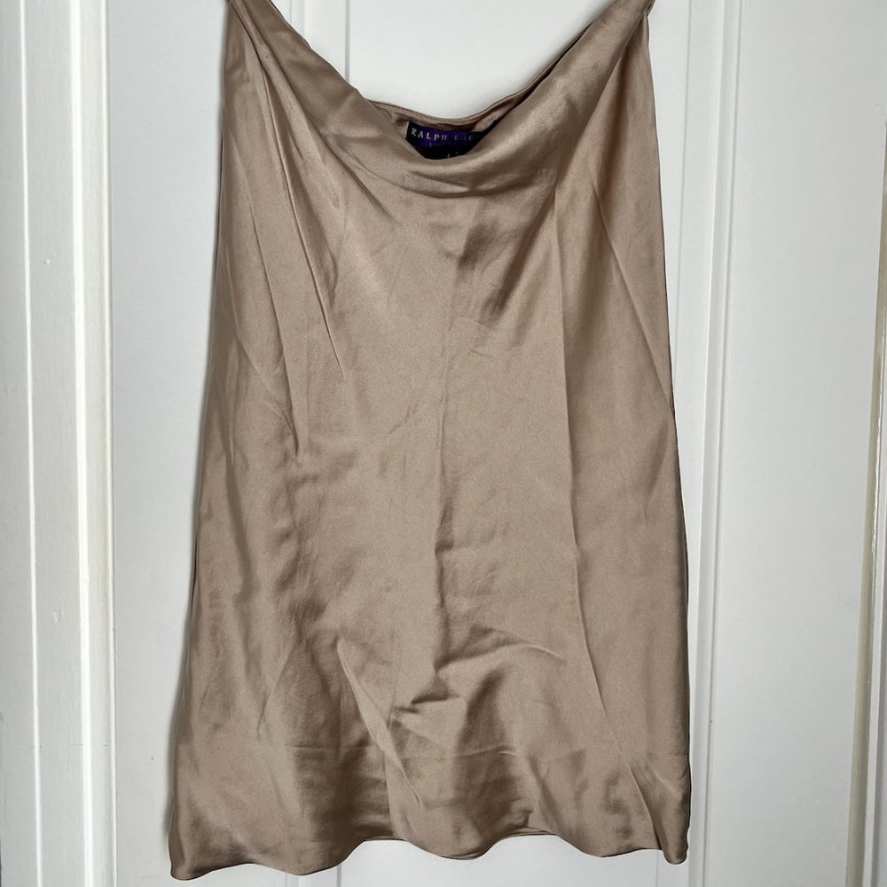 RALPH LAUREN PURPLE LABEL 100% SILK Midi Gold SKIRT NWOT